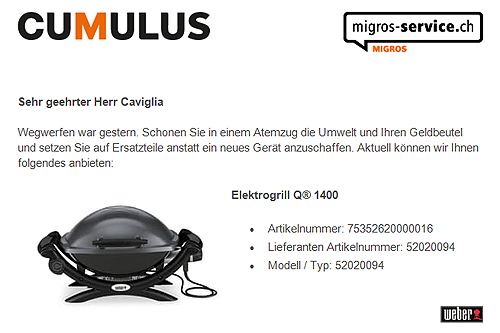 Migros Cumulus E-Mail